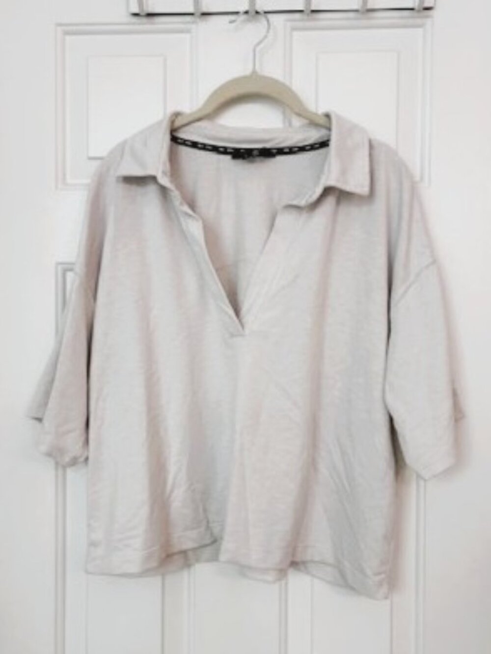 DKNY Sport Light Gray Oversized Collared Pullover Top